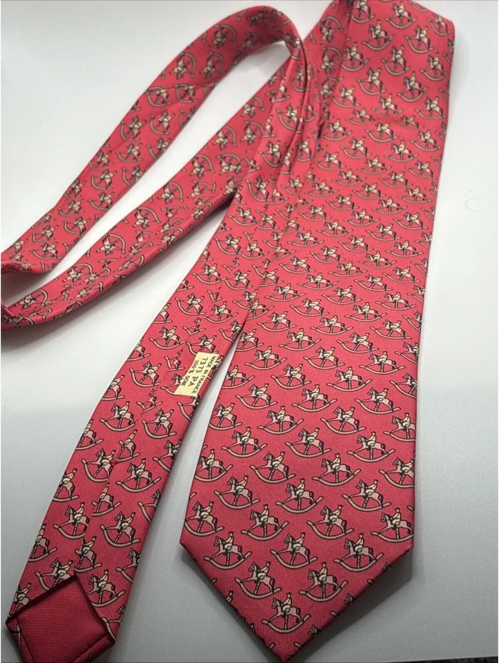Hermes Red Tie Rocking Horse Scarf Print Made In France Authentic Vintage 7373